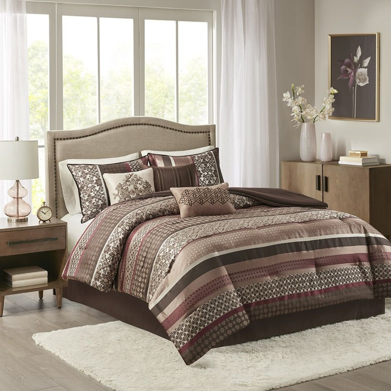 Edge Collections - 26" x 20" - Brown - Princeton Queen Red Brown Comforter Set - 7 Piece